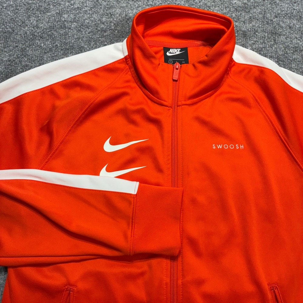 Nike Track Jacket Men's Small Orange Double Swoosh Full Zip Performance Athletic
